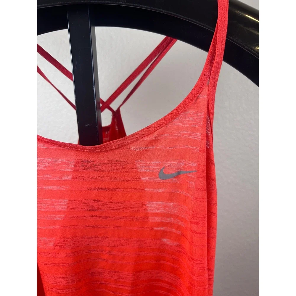 Nike Womens Dri-FIT Strappy Back Burnout Stripe Training Tank Top Orange Small